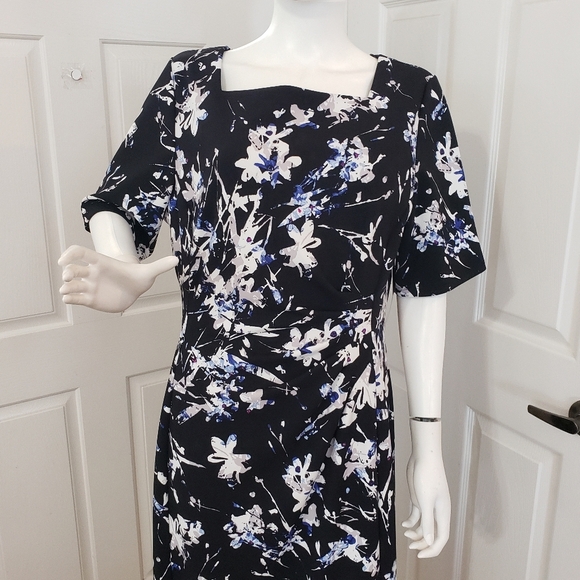 Tahari Black and White Floral Midi Dress - Picture 2 of 10